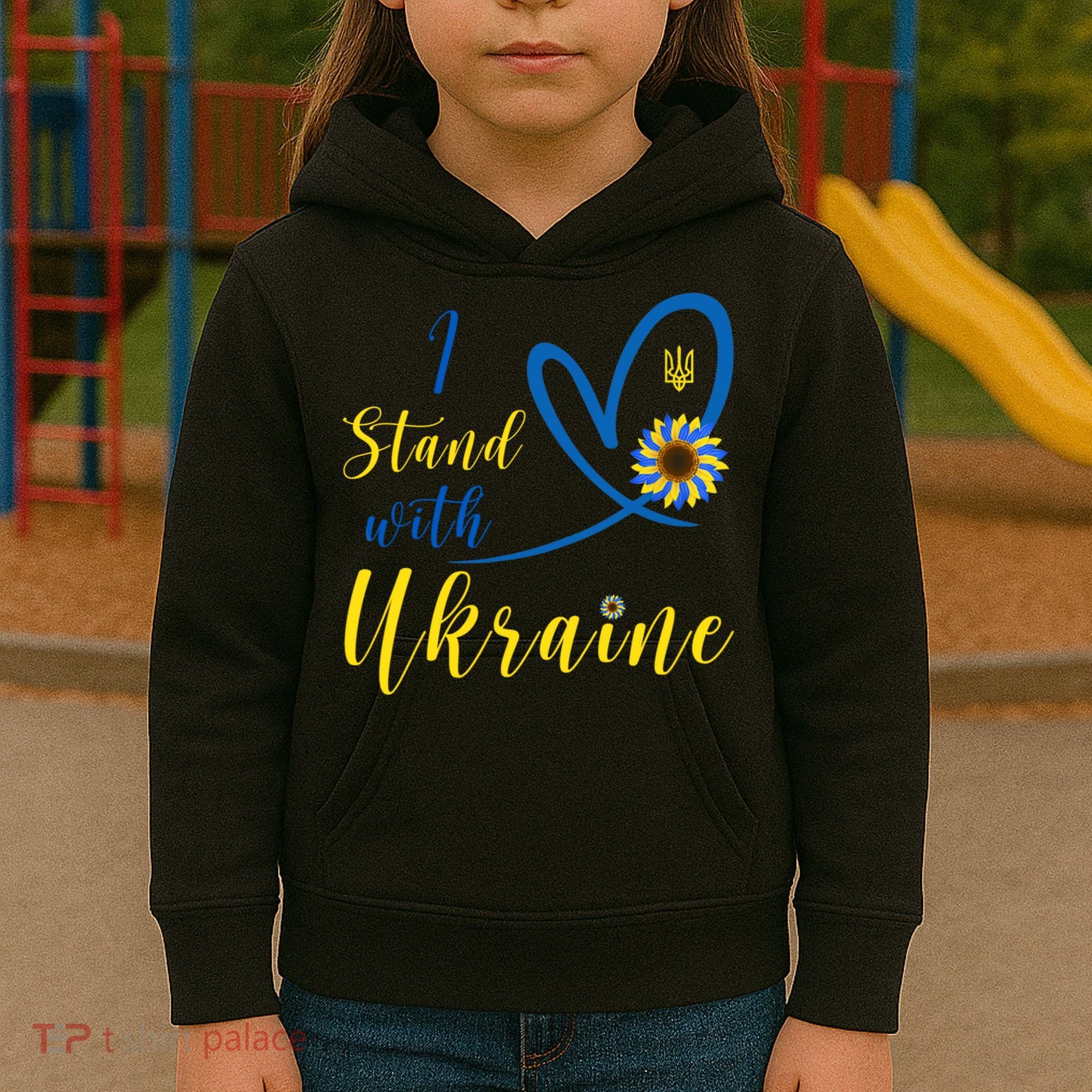 I Stand With Ukraine Flag Symbol Sunflower Kids Hoodie