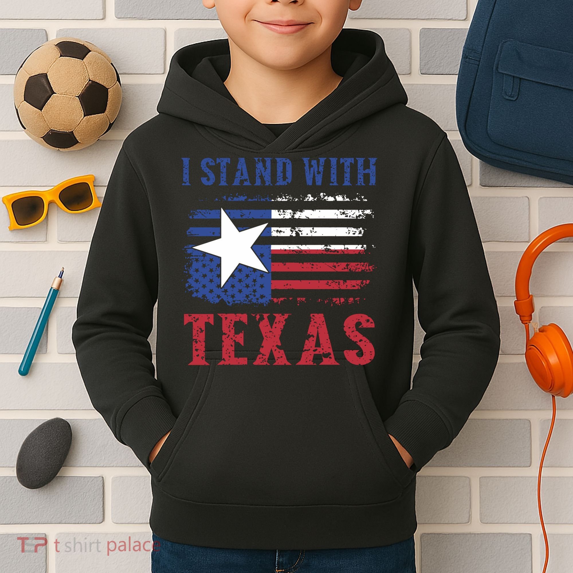 I Stand With Texas Flag Usa State Of Texas Kids Hoodie