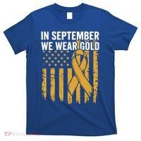 In September We Wear Gold Childhood Cancer Awareness Us Flag T-Shirt thumb 0