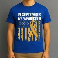 In September We Wear Gold Childhood Cancer Awareness Us Flag T-Shirt thumb 3