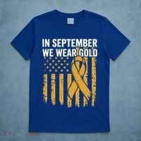 In September We Wear Gold Childhood Cancer Awareness Us Flag T-Shirt thumb 5