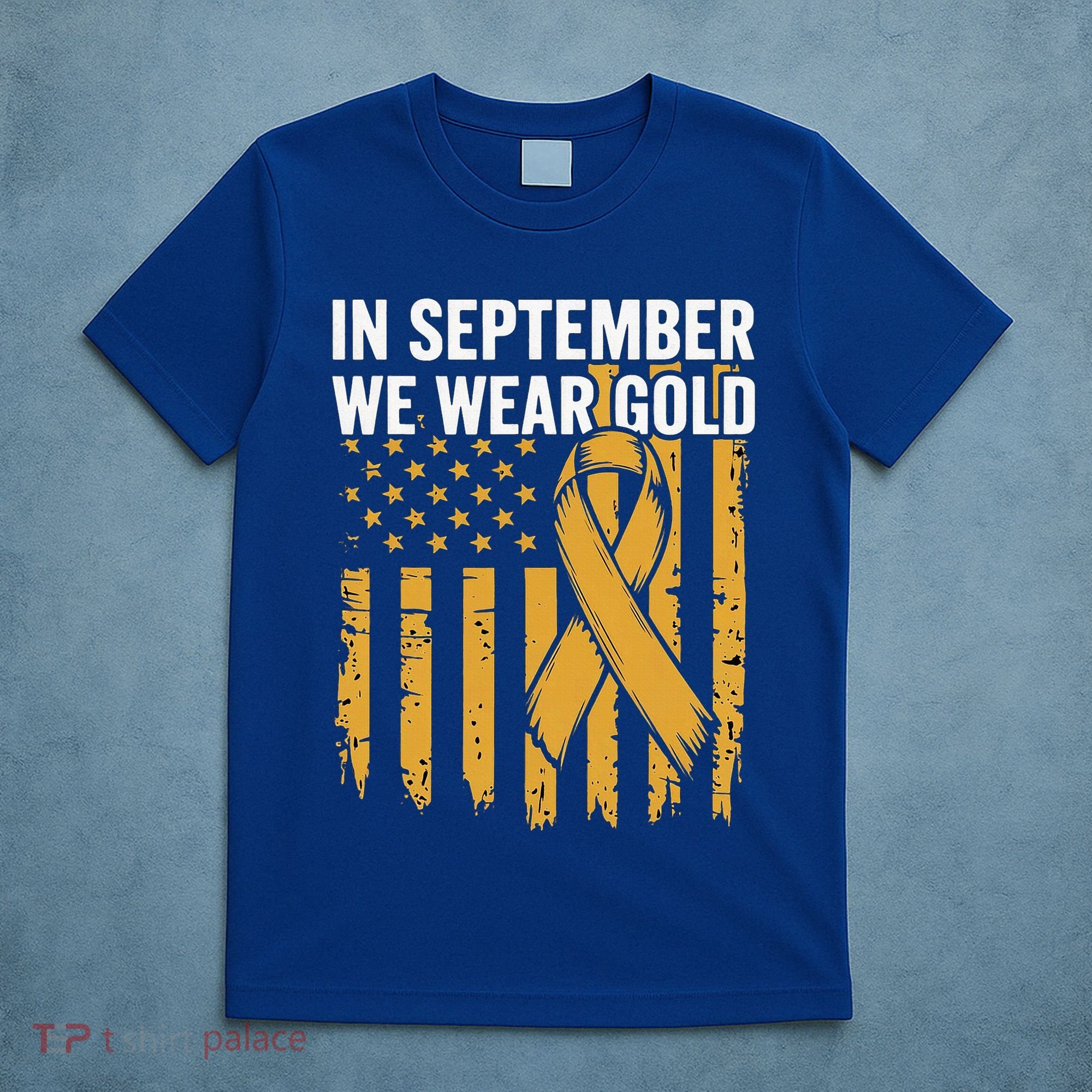 In September We Wear Gold Childhood Cancer Awareness Us Flag T-Shirt