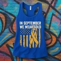 In September We Wear Gold Childhood Cancer Awareness Us Flag Women's Tank Top thumb 3