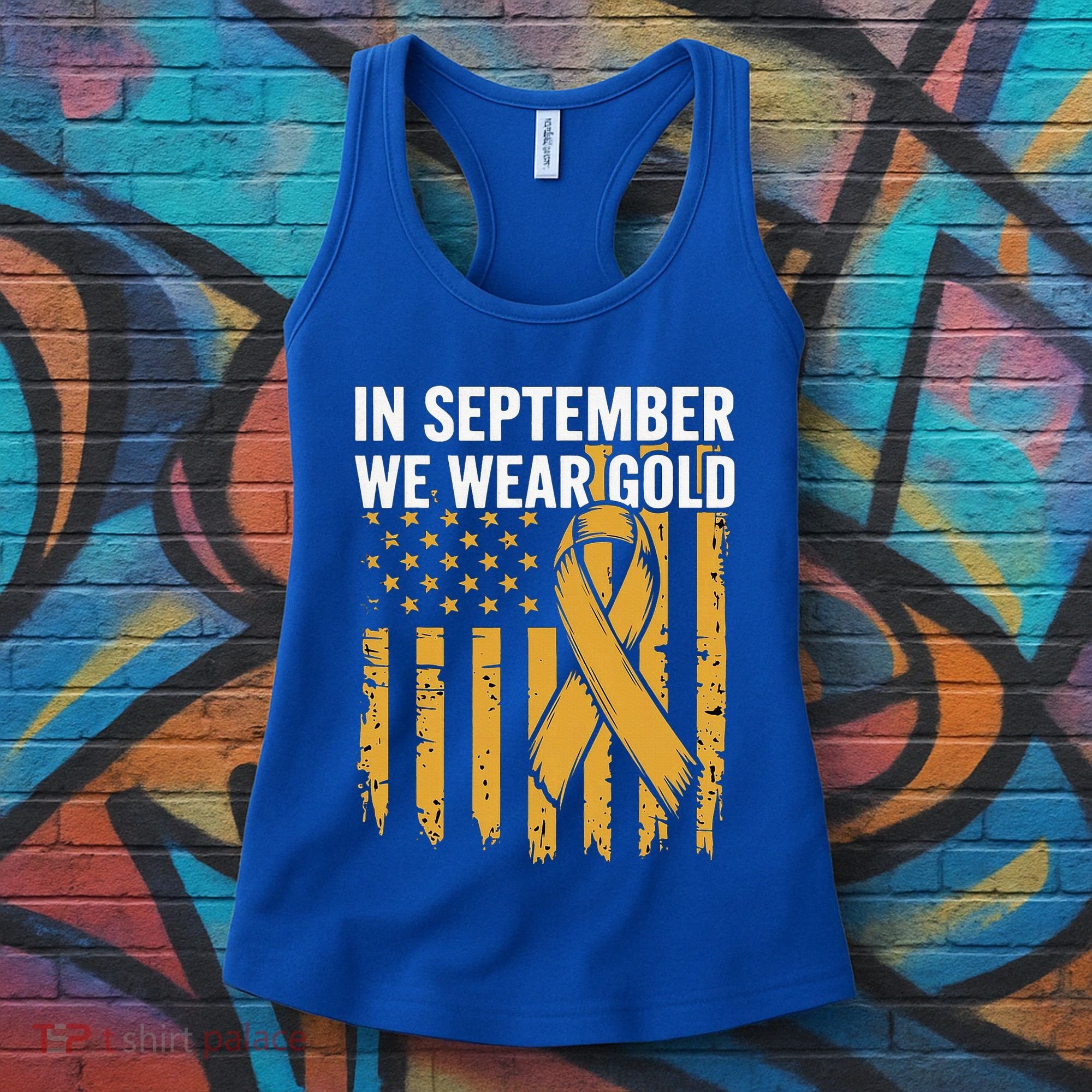 In September We Wear Gold Childhood Cancer Awareness Us Flag Women's Tank Top