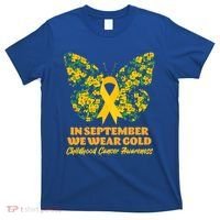 In September We Wear Gold Childhood Cancer Awareness Flower Butterfly T-Shirt thumb 0