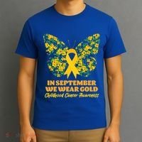 In September We Wear Gold Childhood Cancer Awareness Flower Butterfly T-Shirt thumb 3