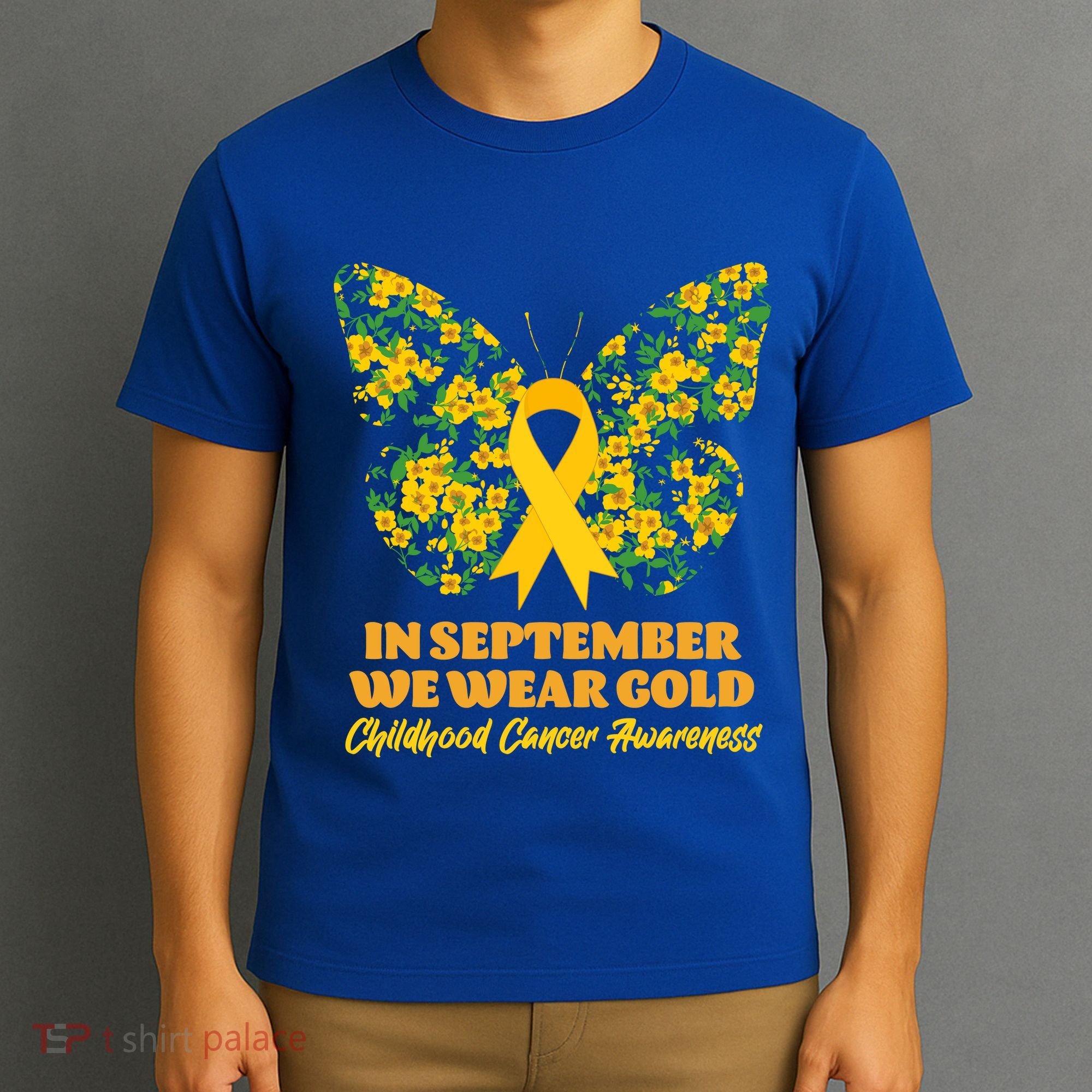 In September We Wear Gold Childhood Cancer Awareness Flower Butterfly T-Shirt