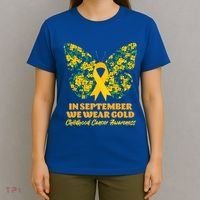 In September We Wear Gold Childhood Cancer Awareness Flower Butterfly T-Shirt thumb 4