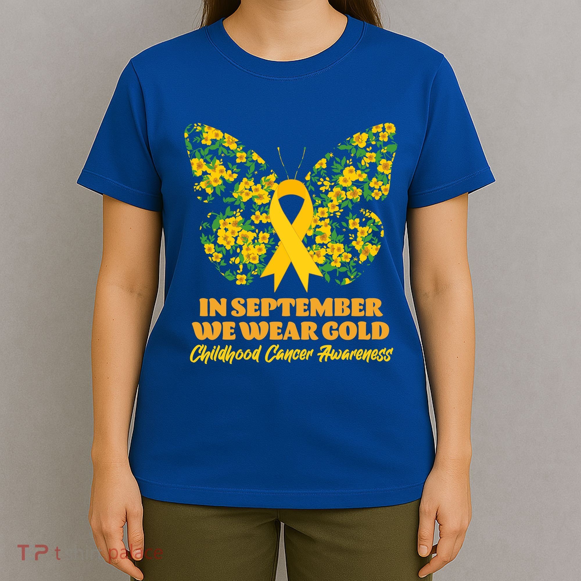 In September We Wear Gold Childhood Cancer Awareness Flower Butterfly T-Shirt