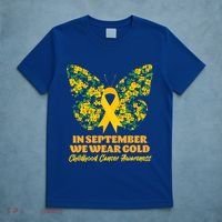 In September We Wear Gold Childhood Cancer Awareness Flower Butterfly T-Shirt thumb 5