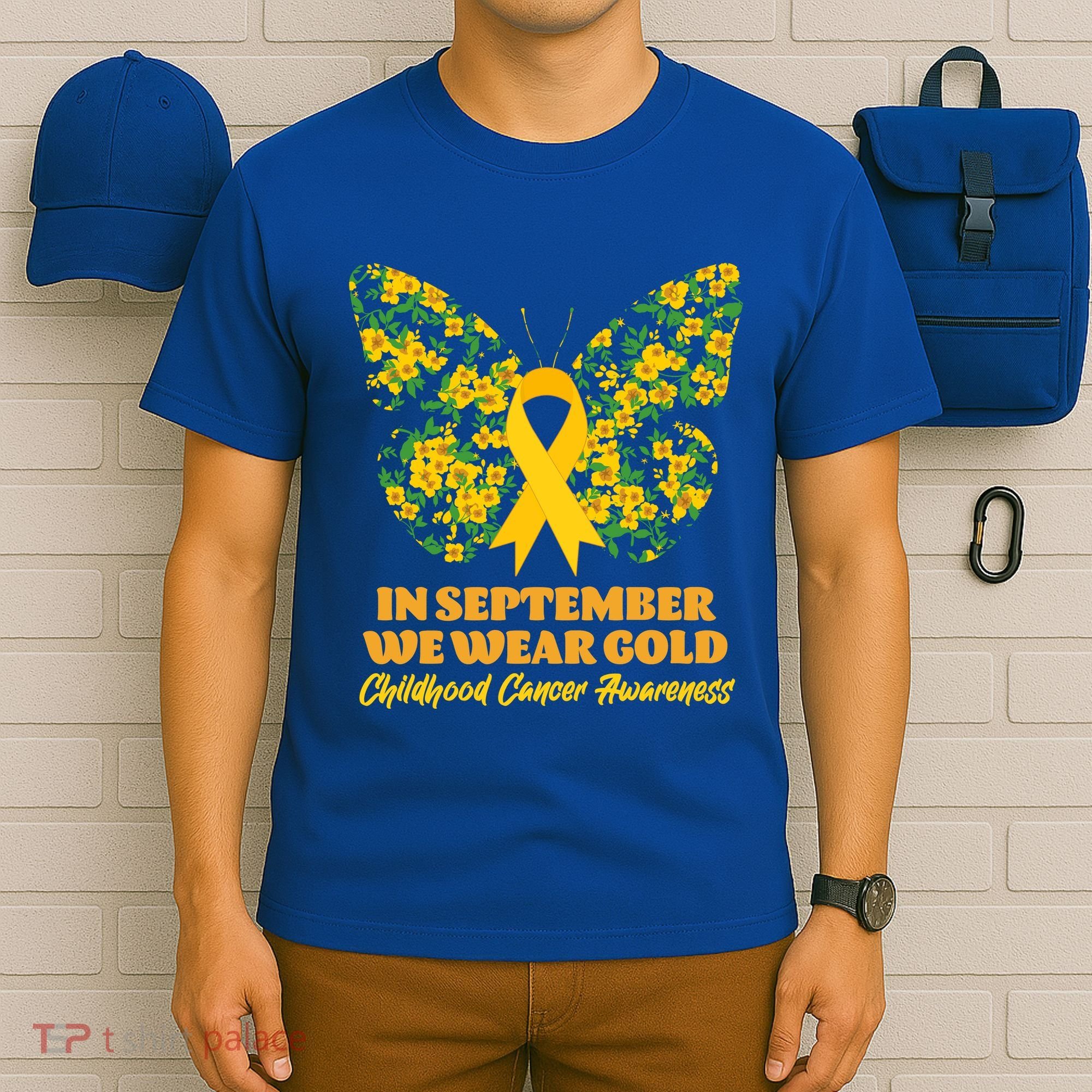 In September We Wear Gold Childhood Cancer Awareness Flower Butterfly T-Shirt