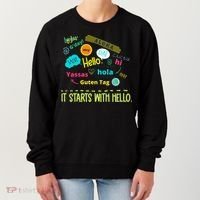 It Starts With Hello Friendship Unity Inclusion Teacher Gift Women's Sweatshirt thumb 0