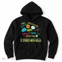 It Starts With Hello Friendship Unity Inclusion Teacher Gift Hoodie thumb 0