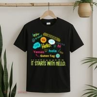 It Starts With Hello Friendship Unity Inclusion Teacher Gift T-Shirt thumb 2