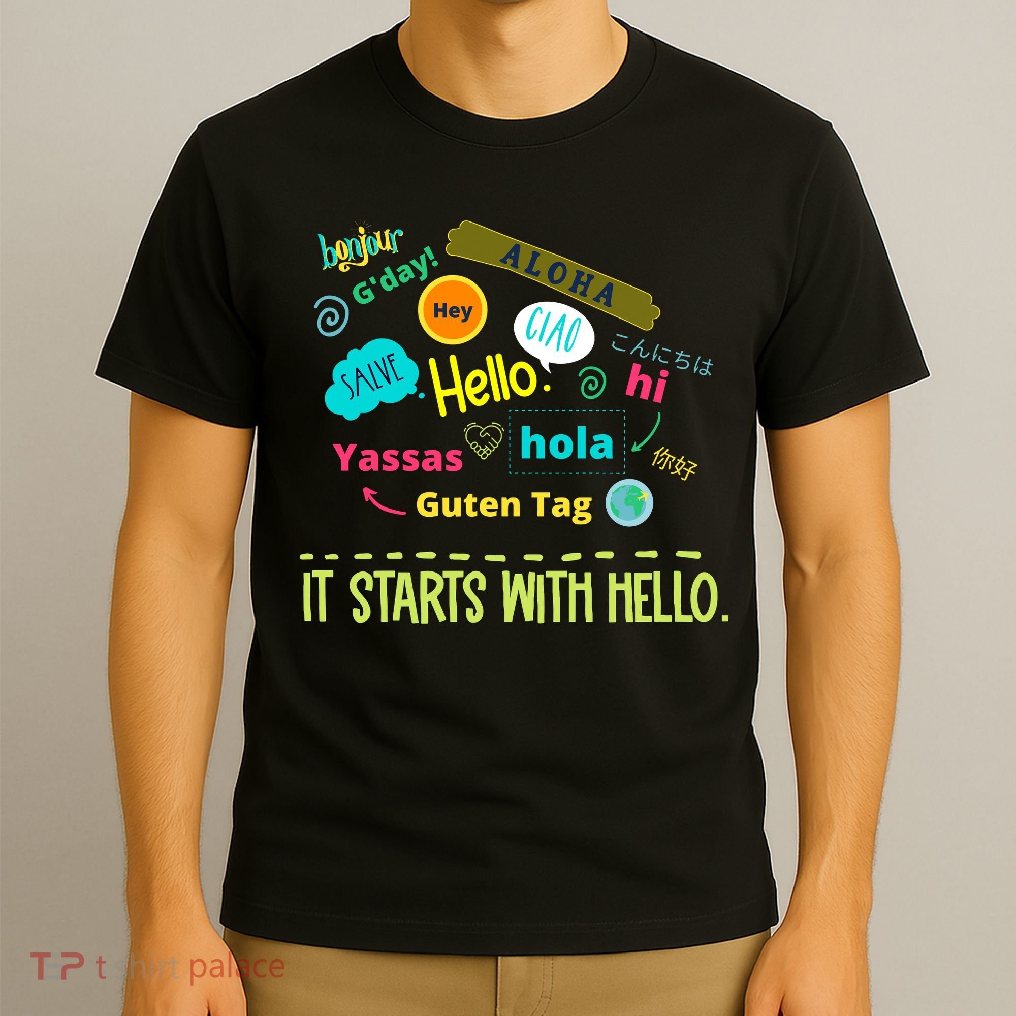 It Starts With Hello Friendship Unity Inclusion Teacher Gift T-Shirt