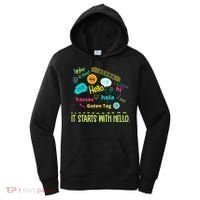 It Starts With Hello Friendship Unity Inclusion Teacher Gift Women's Hoodie thumb 0