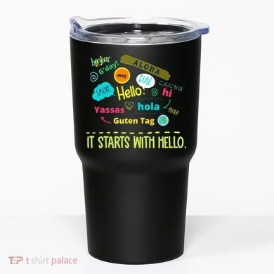 It Starts With Hello Friendship Unity Inclusion Teacher Gift Tumbler