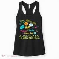 It Starts With Hello Friendship Unity Inclusion Teacher Gift Women's Tank Top thumb 0