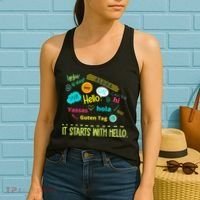 It Starts With Hello Friendship Unity Inclusion Teacher Gift Women's Tank Top thumb 2