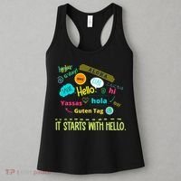 It Starts With Hello Friendship Unity Inclusion Teacher Gift Women's Tank Top thumb 3