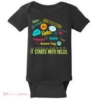 It Starts With Hello Friendship Unity Inclusion Teacher Gift Baby Bodysuit thumb 0