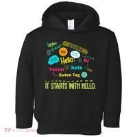 It Starts With Hello Friendship Unity Inclusion Teacher Gift Toddler Hoodie thumb 0