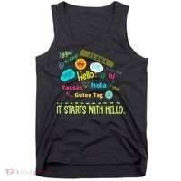 It Starts With Hello Friendship Unity Inclusion Teacher Gift Tank Top thumb 0