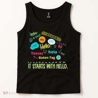 It Starts With Hello Friendship Unity Inclusion Teacher Gift Tank Top thumb 2