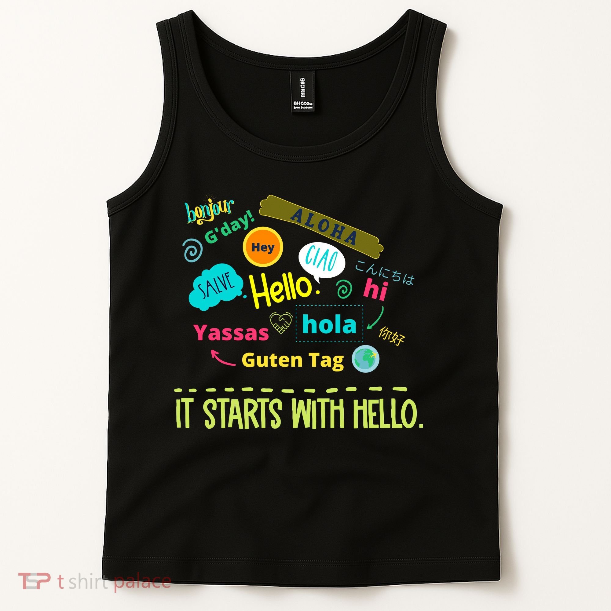 It Starts With Hello Friendship Unity Inclusion Teacher Gift Tank Top