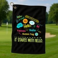 It Starts With Hello Friendship Unity Inclusion Teacher Gift Golf Towel thumb 1