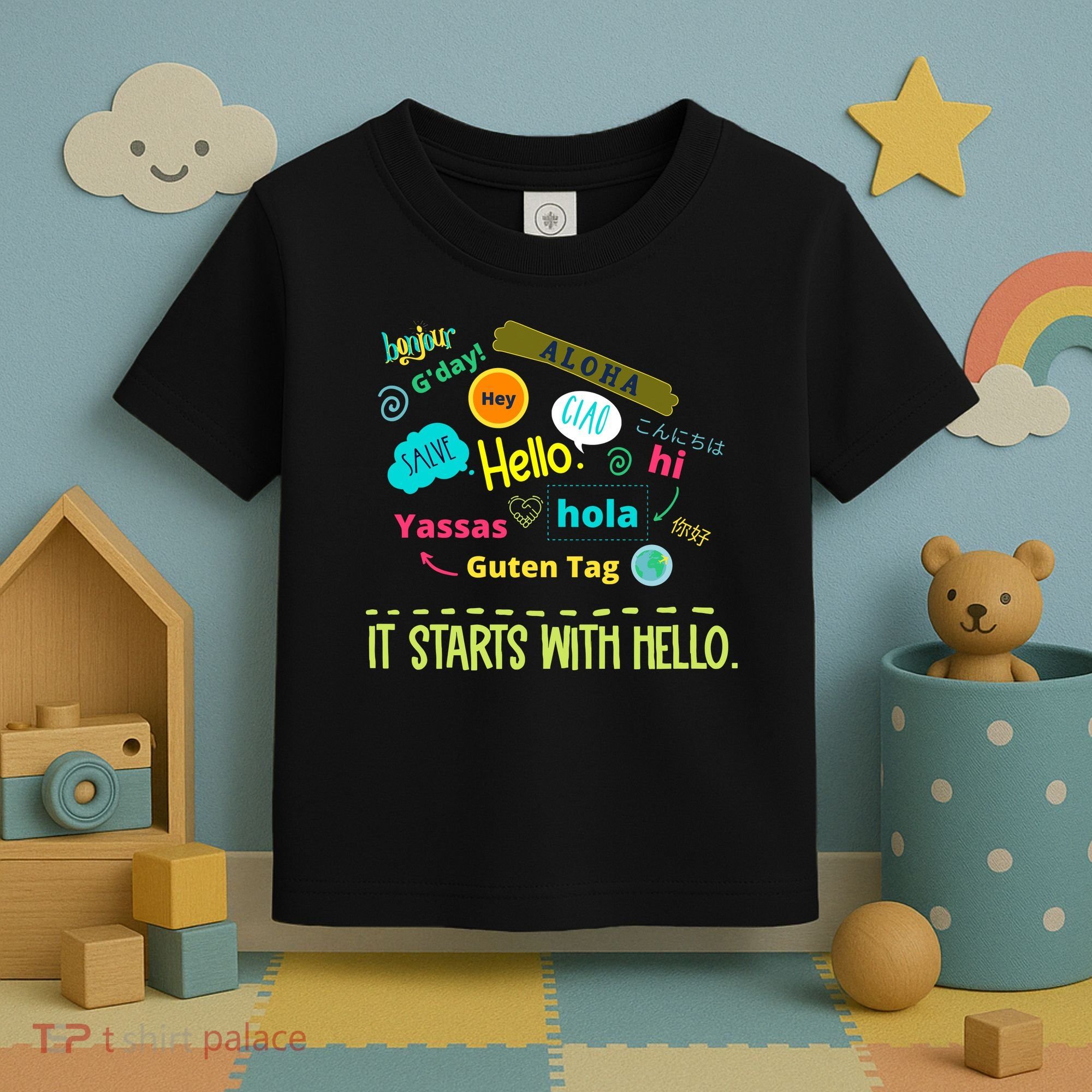 It Starts With Hello Friendship Unity Inclusion Teacher Gift Toddler T-Shirt