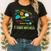 It Starts With Hello Friendship Unity Inclusion Teacher Gift Women's T-Shirt thumb 2