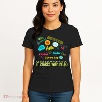It Starts With Hello Friendship Unity Inclusion Teacher Gift Women's T-Shirt thumb 4