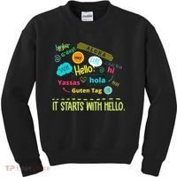 It Starts With Hello Friendship Unity Inclusion Teacher Gift Kids Sweatshirt thumb 0