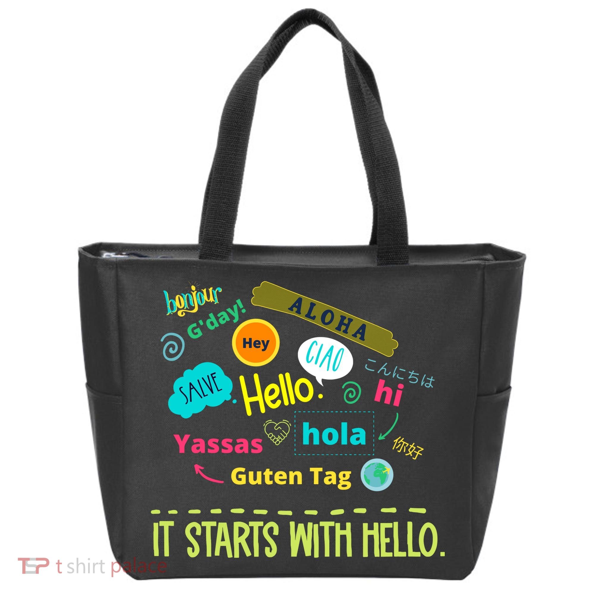 It Starts With Hello Friendship Unity Inclusion Teacher Gift Tote Bag