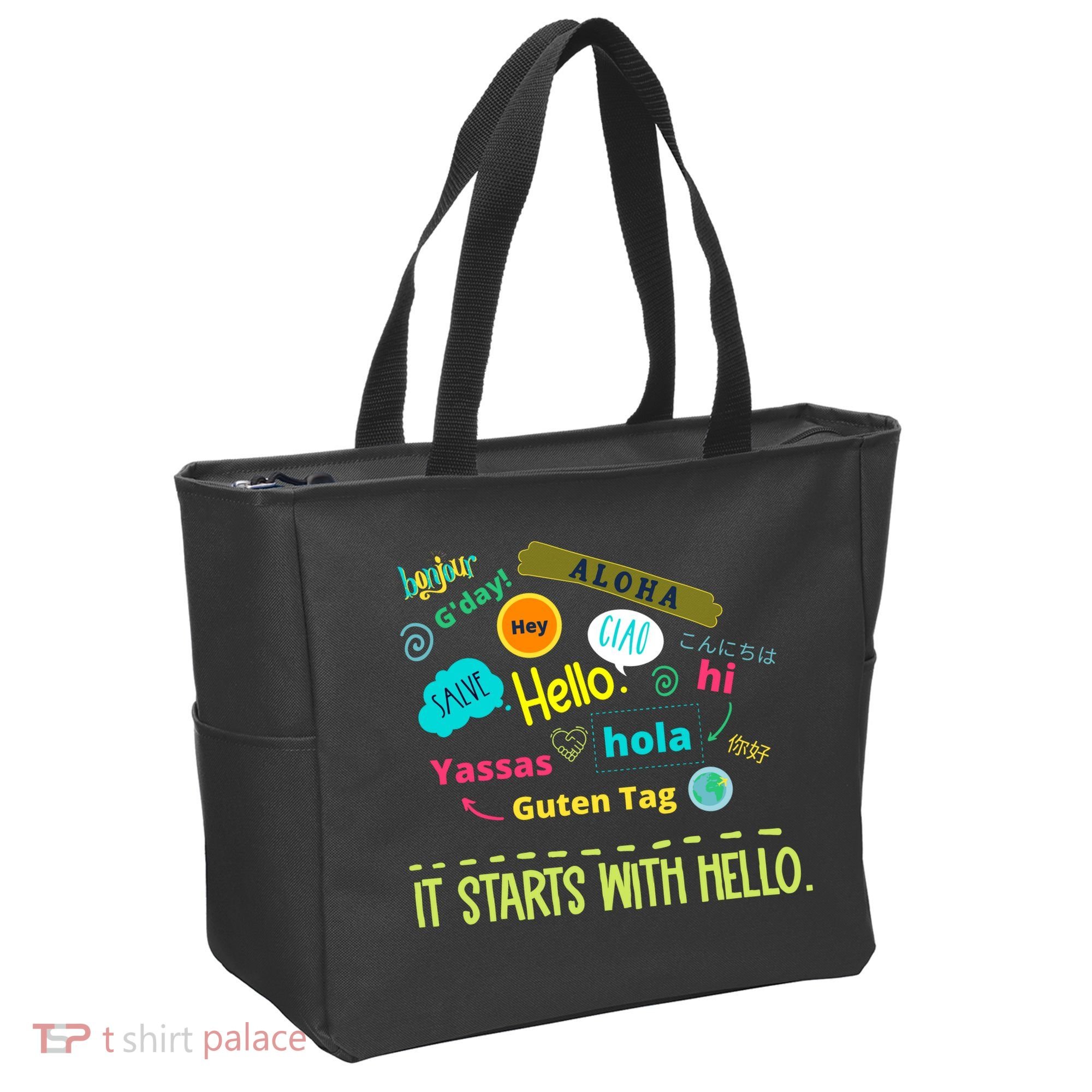 It Starts With Hello Friendship Unity Inclusion Teacher Gift Tote Bag