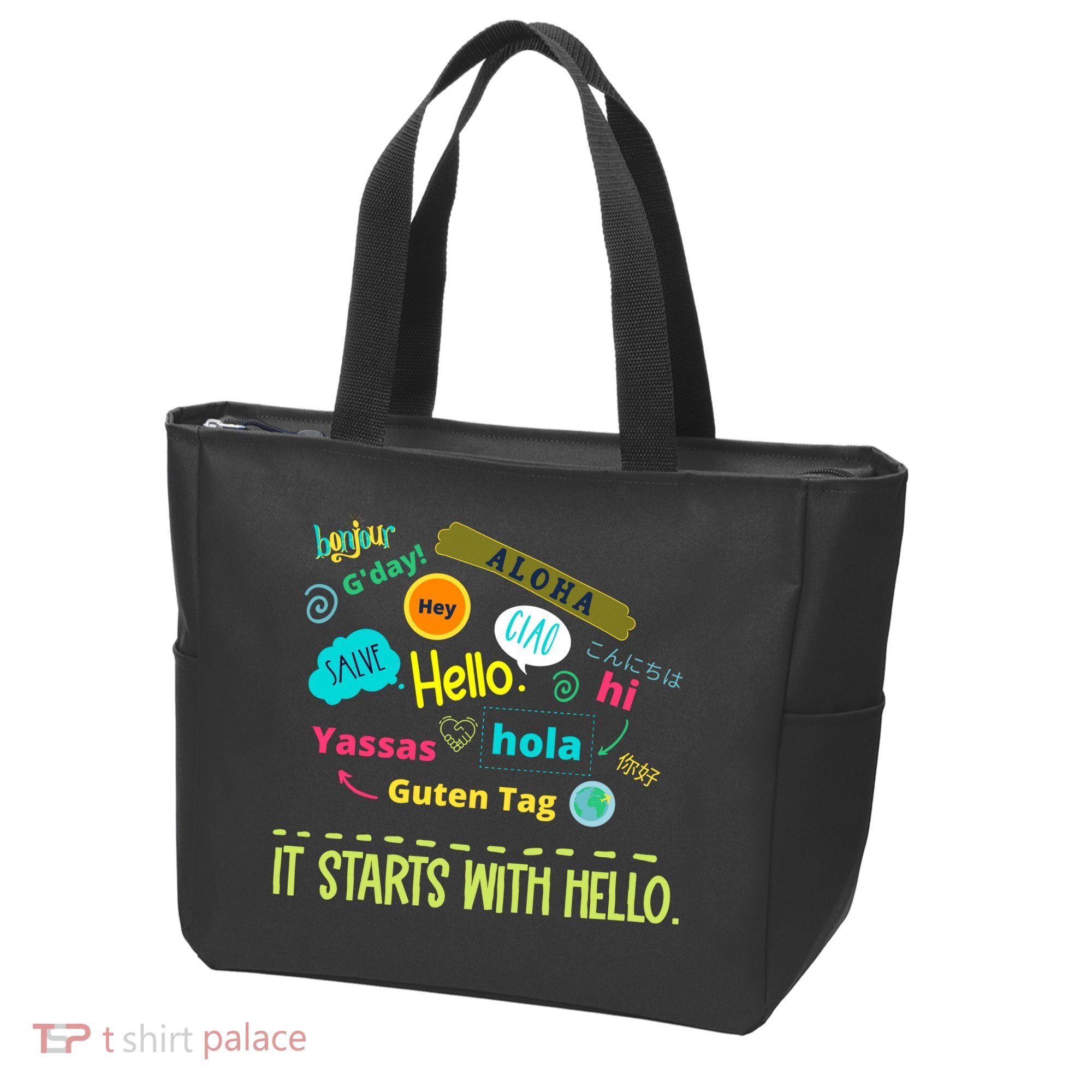 It Starts With Hello Friendship Unity Inclusion Teacher Gift Tote Bag