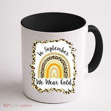 In September We Wear Gold Leopard Rainbow Coffee Mug back