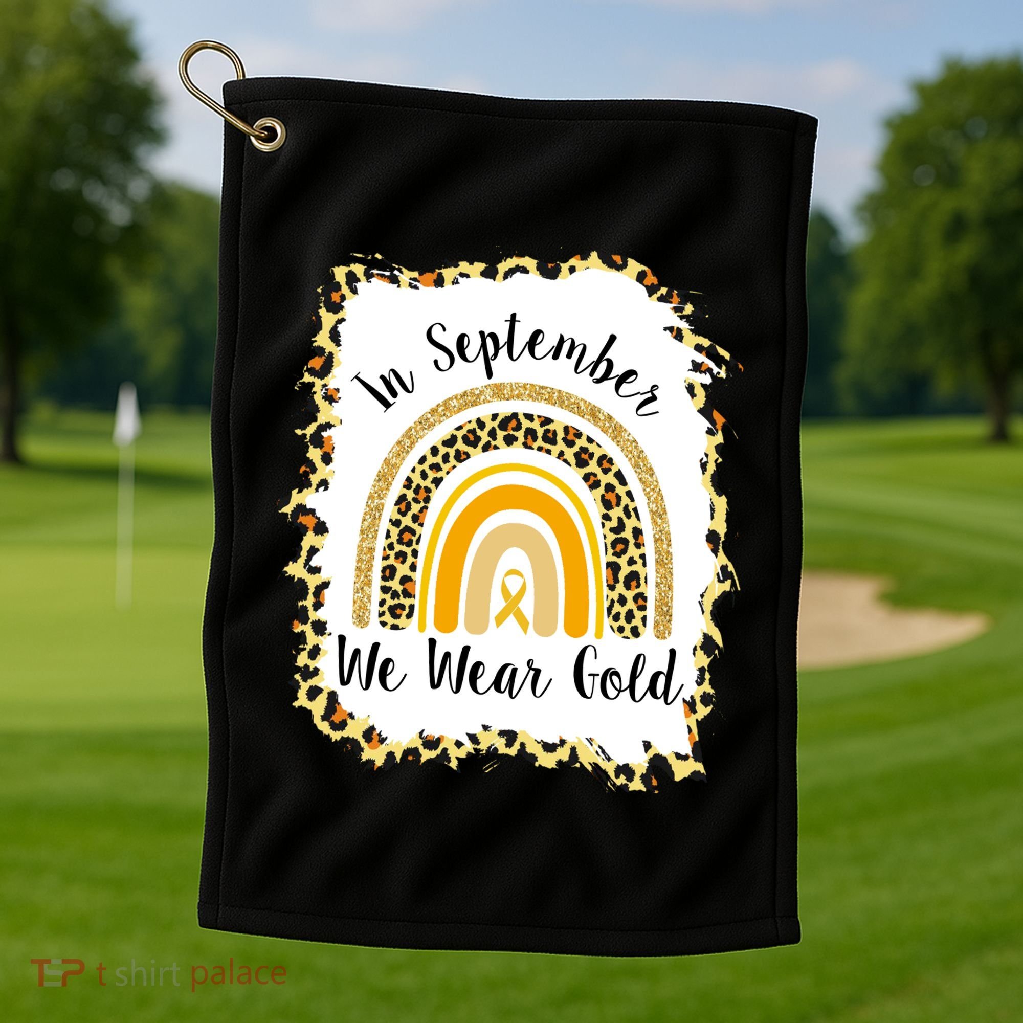 In September We Wear Gold Leopard Rainbow Golf Towel