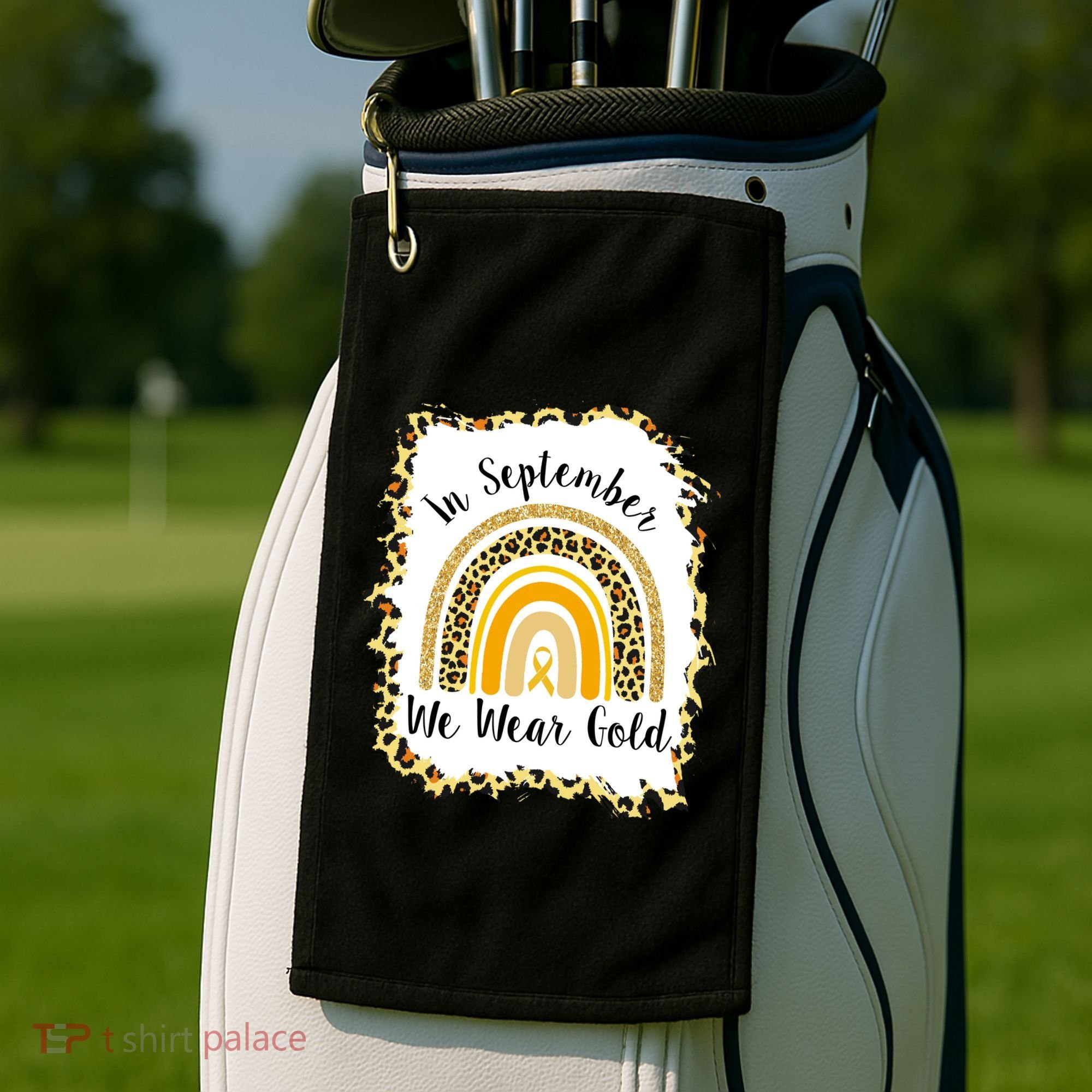 In September We Wear Gold Leopard Rainbow Golf Towel