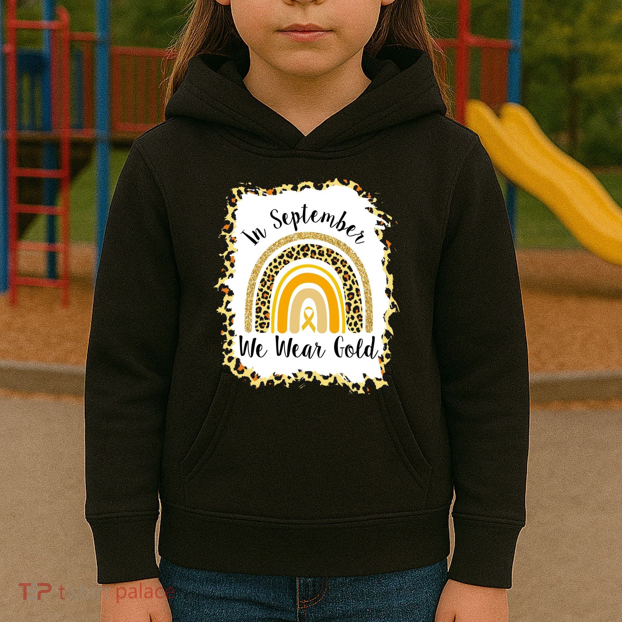In September We Wear Gold Leopard Rainbow Kids Hoodie