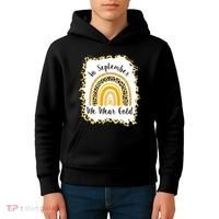In September We Wear Gold Leopard Rainbow Kids Hoodie thumb 4