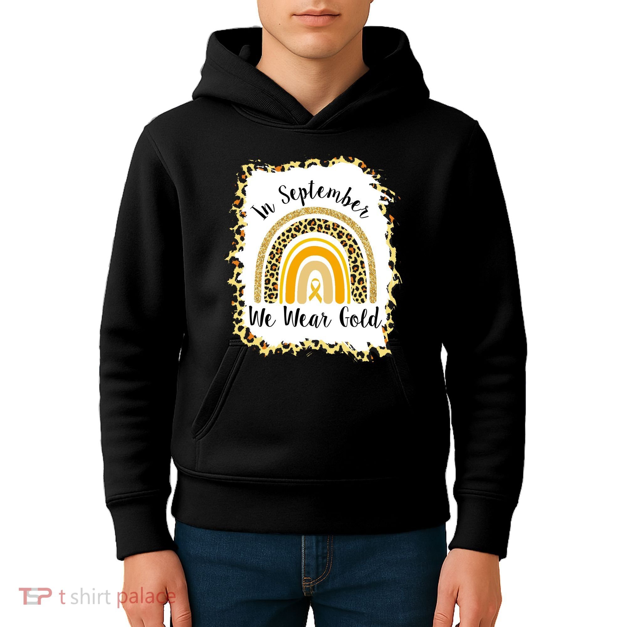 In September We Wear Gold Leopard Rainbow Kids Hoodie