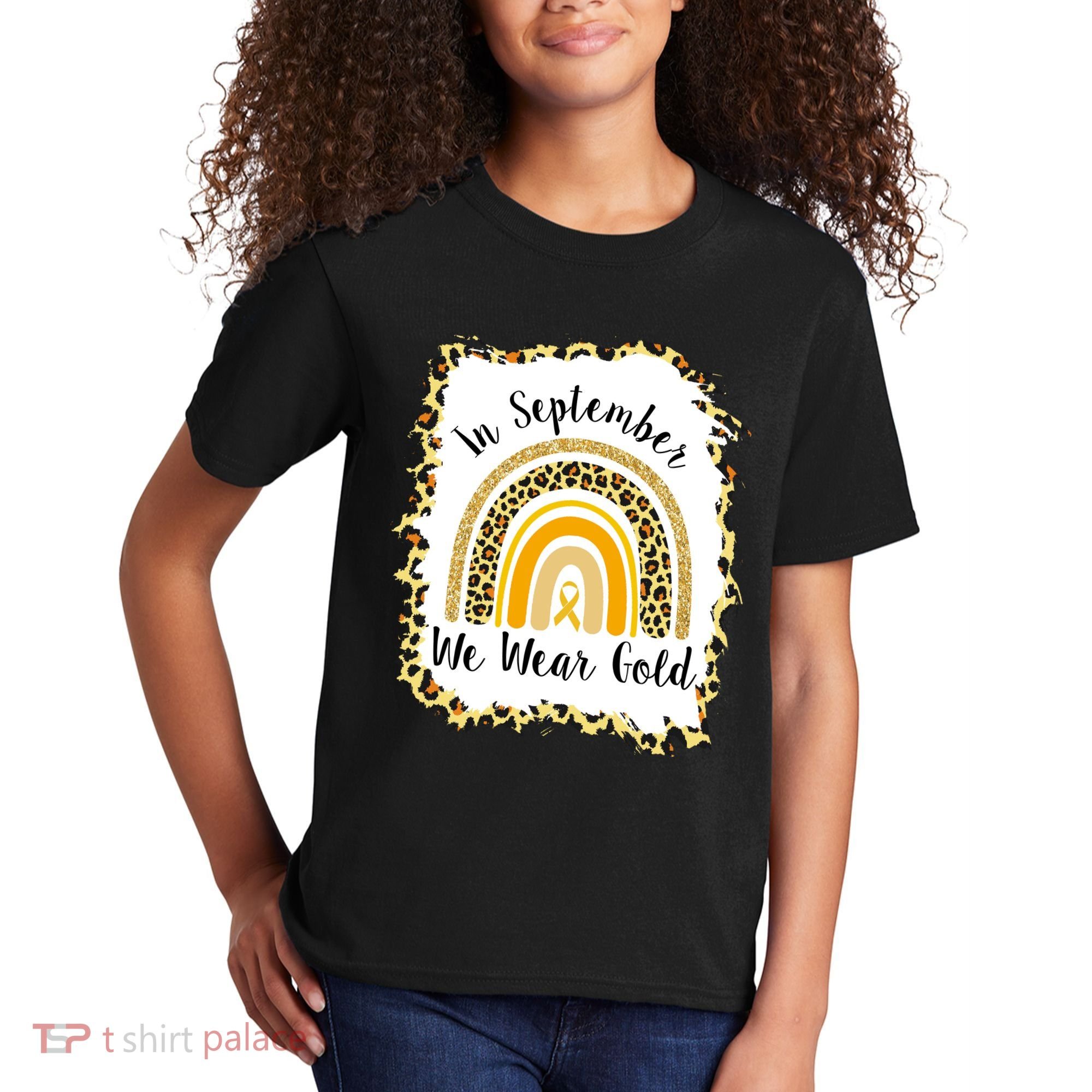 In September We Wear Gold Leopard Rainbow Kids T-Shirt