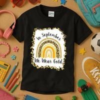 In September We Wear Gold Leopard Rainbow Kids T-Shirt thumb 3