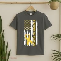 In September We Wear Gold Childhood Cancer Awareness Flag T-Shirt thumb 2