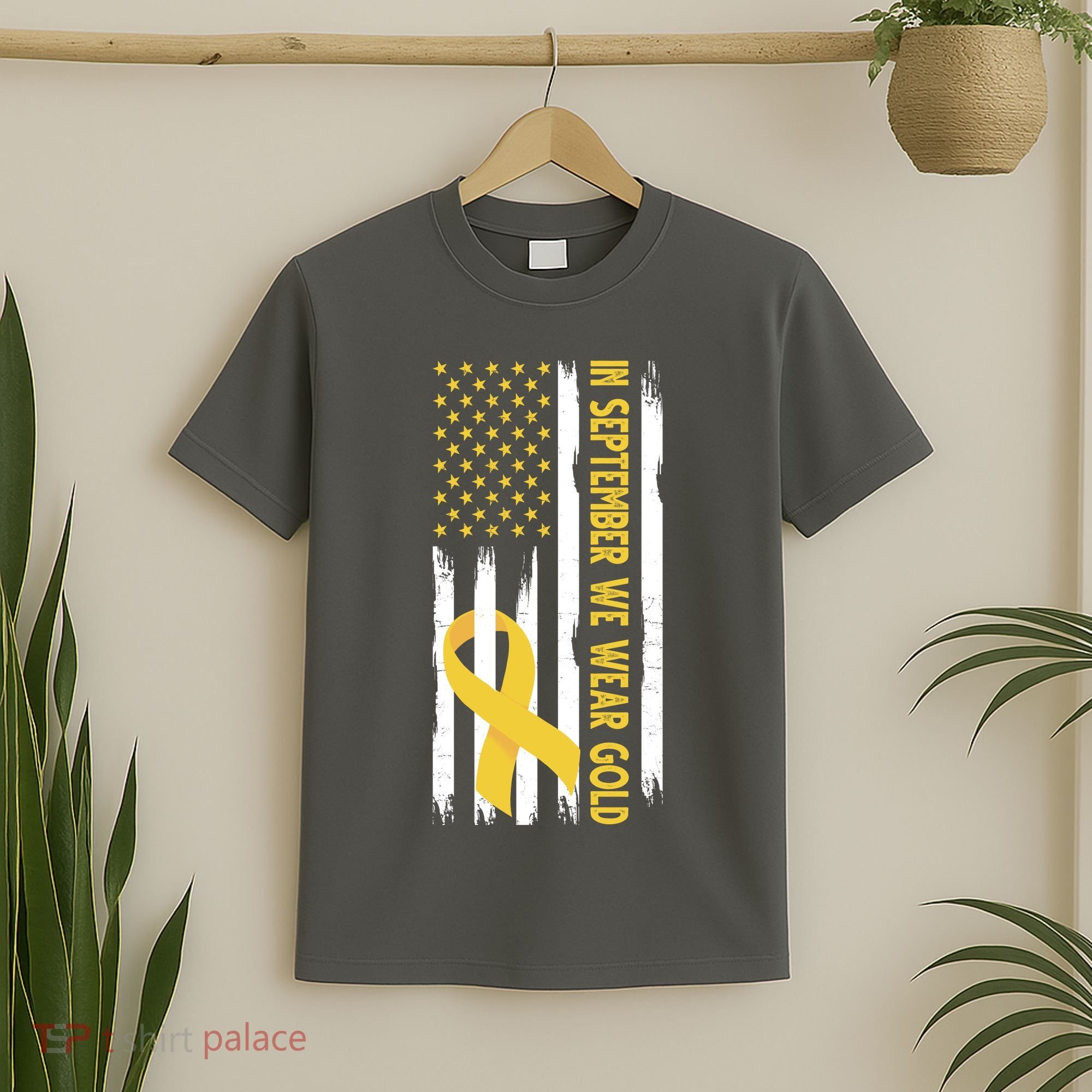 In September We Wear Gold Childhood Cancer Awareness Flag T-Shirt