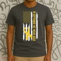 In September We Wear Gold Childhood Cancer Awareness Flag T-Shirt thumb 3
