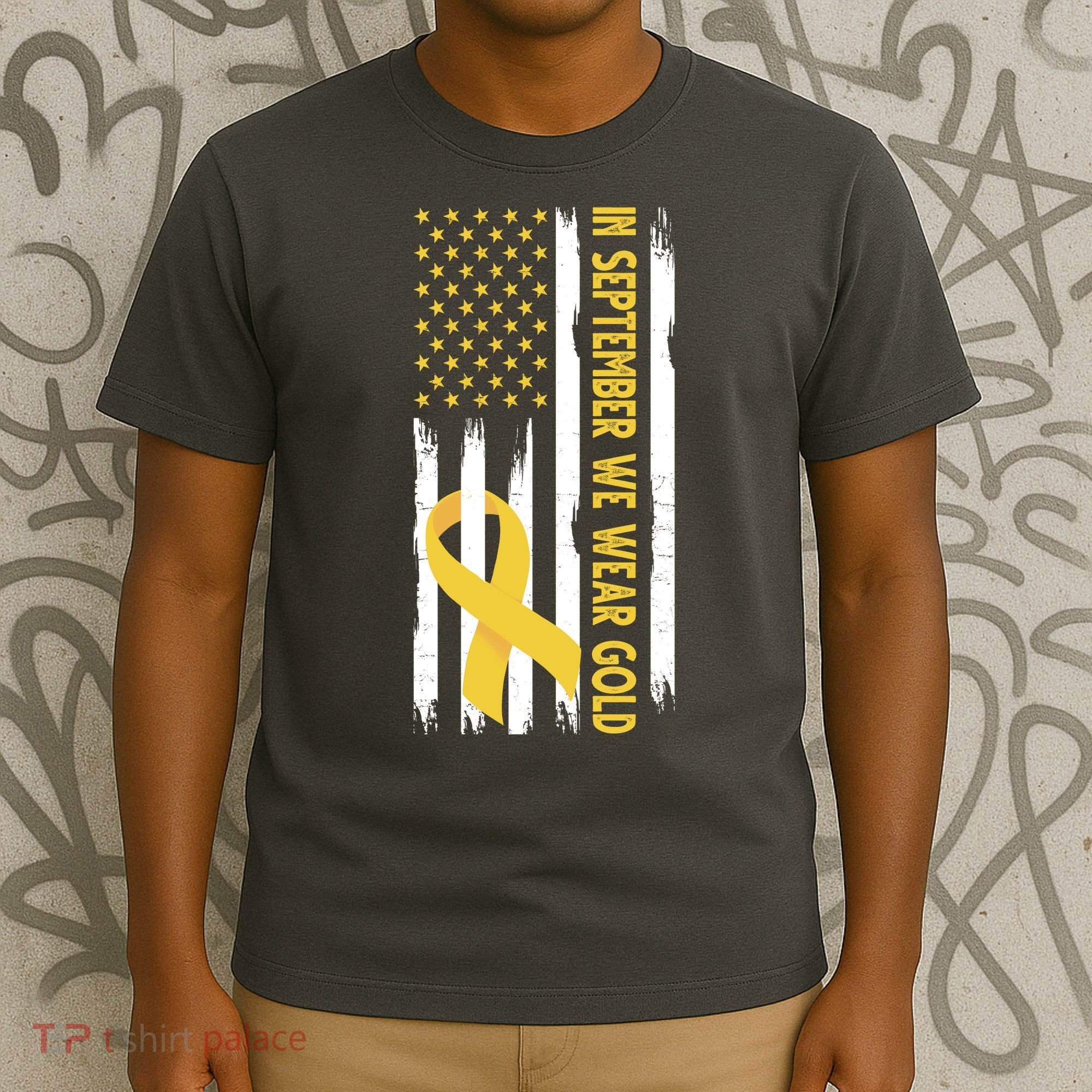 In September We Wear Gold Childhood Cancer Awareness Flag T-Shirt