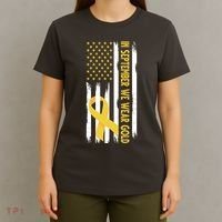 In September We Wear Gold Childhood Cancer Awareness Flag T-Shirt thumb 4